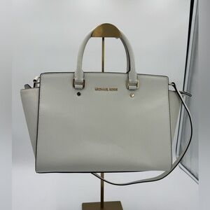 Michael Kors Selma White Saffiano Satchel With Dust Bag